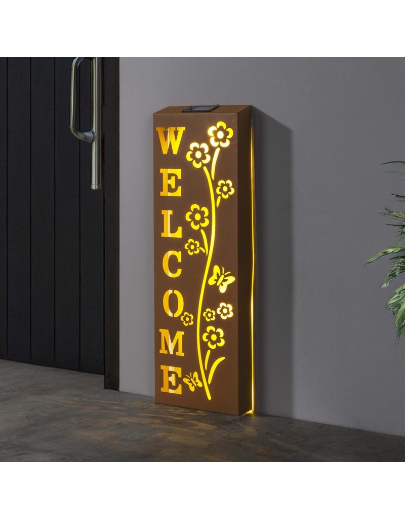 Solar LED Wandbeleuchtung WELCOME aus Metall Höhe 61,5cm 70552
