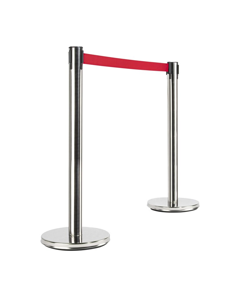 Absperrpfosten Edelstahl 2er Set roter Gurt 200cm 95198