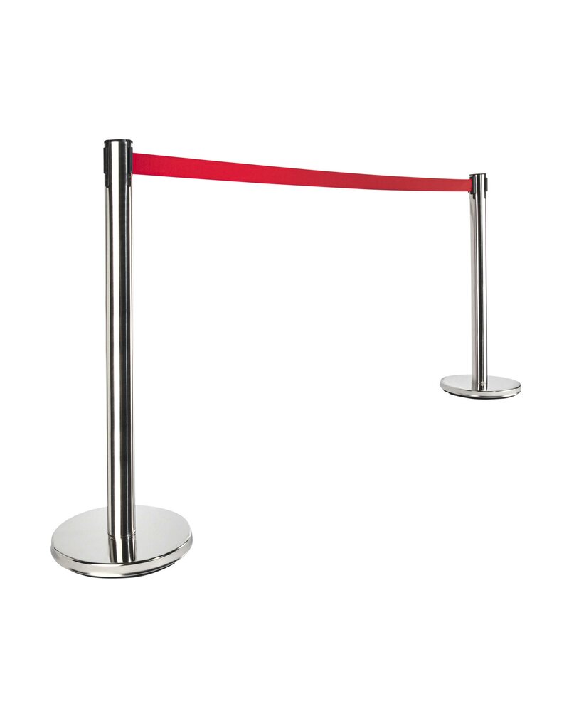 Absperrpfosten Edelstahl 2er Set roter Gurt 200cm 95198