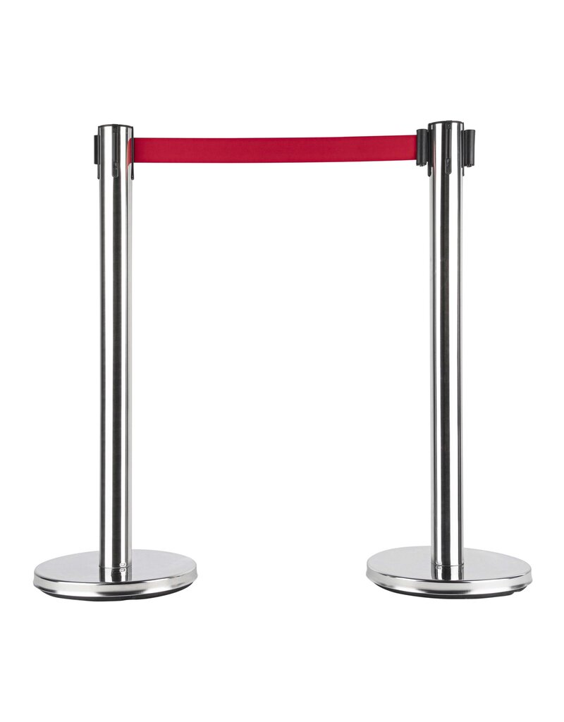 Absperrpfosten Edelstahl 2er Set roter Gurt 200cm 95198