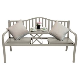Gartenbank Bank aus Metall taupe mit integriertem Tisch 150cm 2466-01