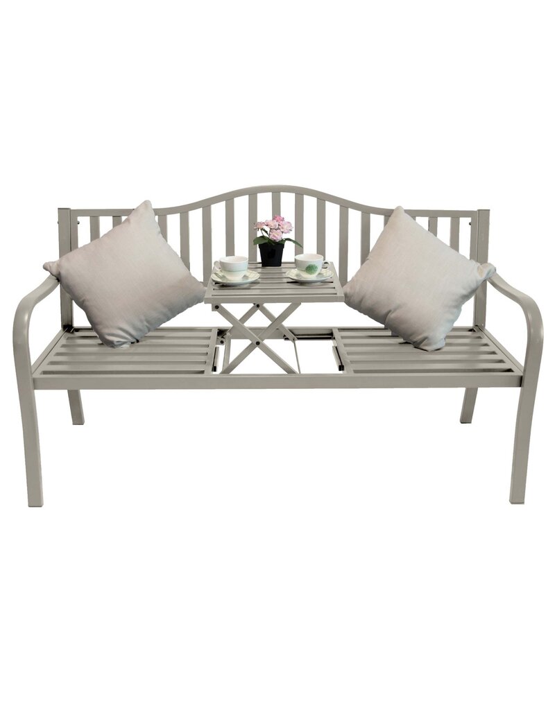 Gartenbank Bank aus Metall taupe mit integriertem Tisch 150cm 2466-01