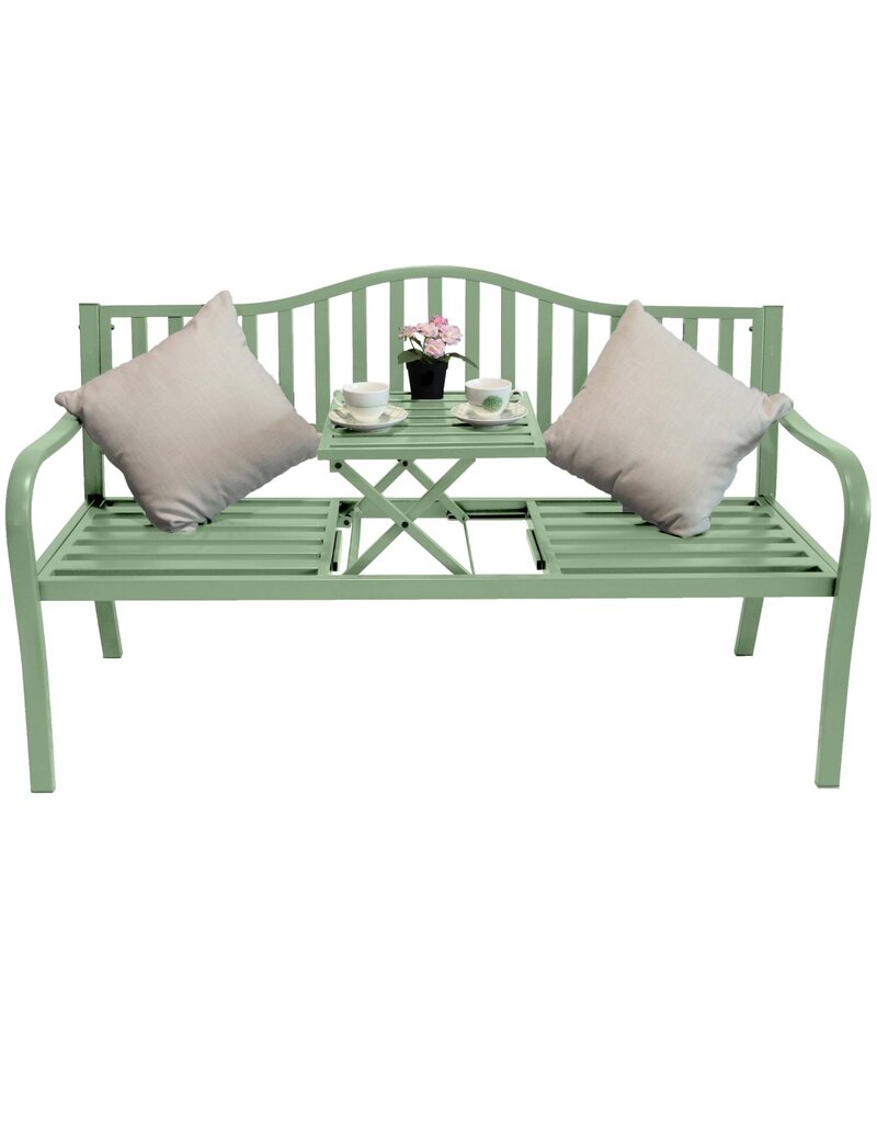 Gartenbank Bank aus Metall grün mit integriertem Tisch 150cm 2466-02