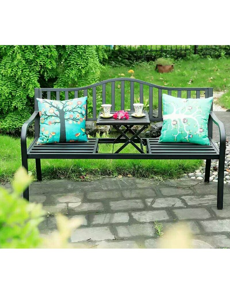 Gartenbank Bank aus Metall anthrazit mit integriertem Tisch 150cm 2466