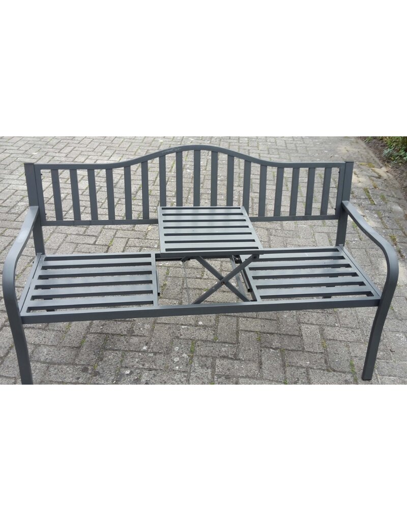 Gartenbank Bank aus Metall anthrazit mit integriertem Tisch 150cm 2466