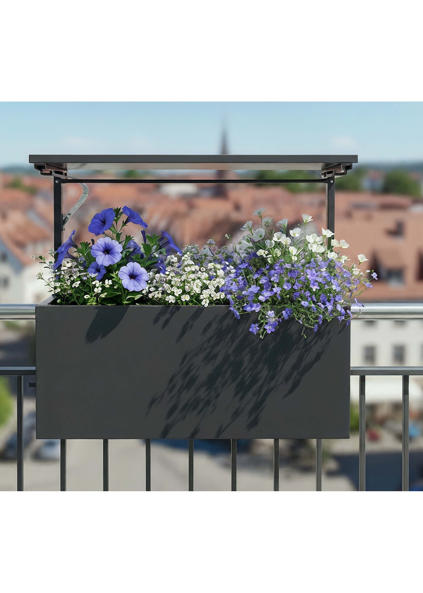 Hochbeet Metall anthrazit für Balkon mit Dach und Bewässerungssystem 2802-01