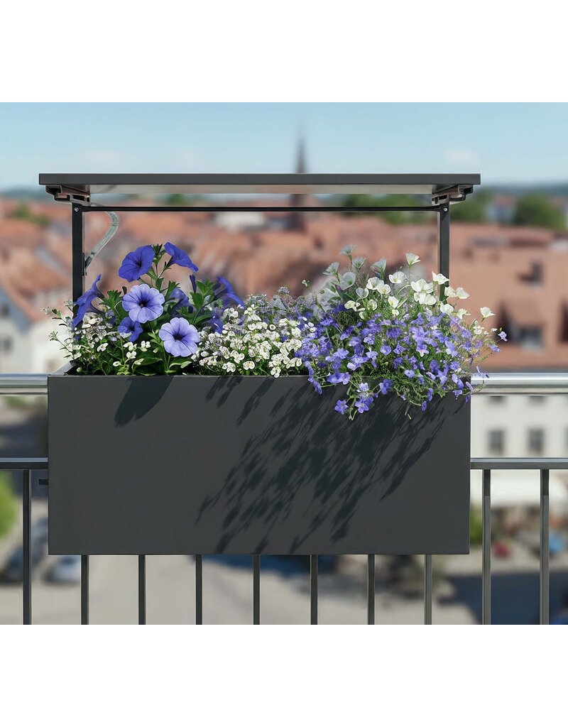 Hochbeet Metall anthrazit für Balkon mit Dach und Bewässerungssystem 2802-01