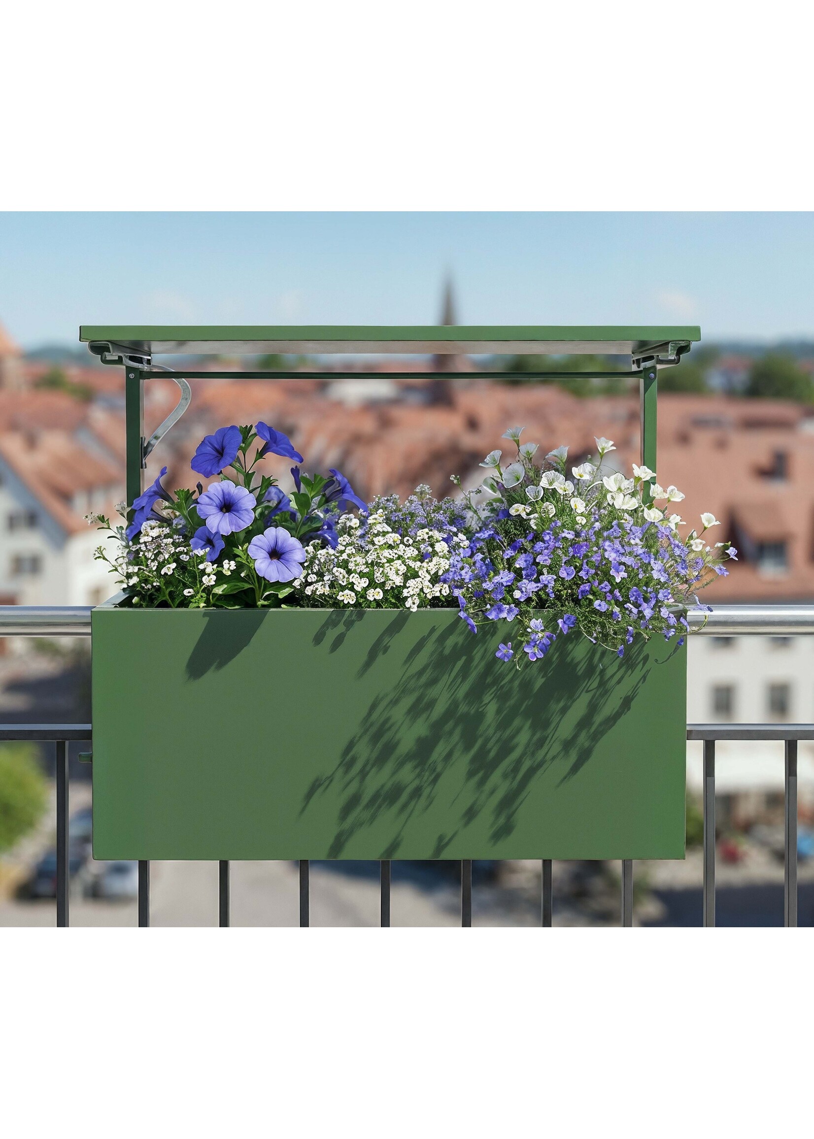 Hochbeet Metall grün für Balkon mit Dach und Bewässerungssystem 2802-02