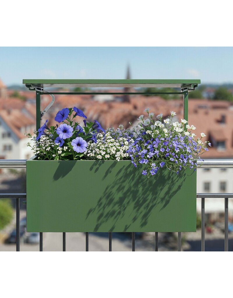 Hochbeet Metall grün für Balkon mit Dach und Bewässerungssystem 2802-02