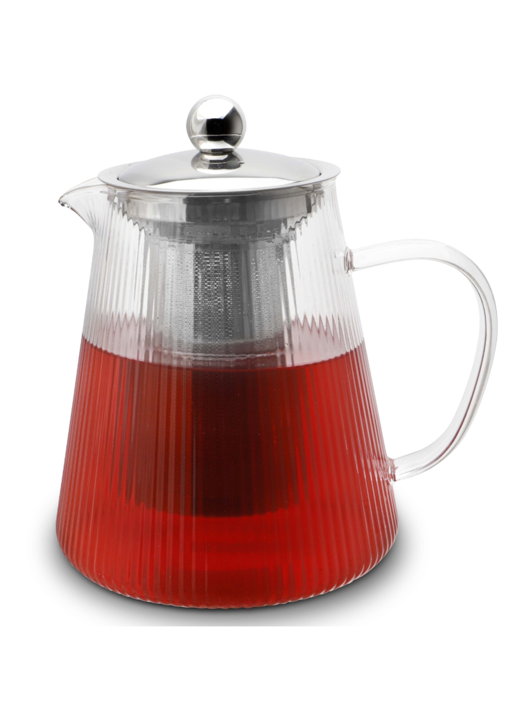Weis 17059 Teekanne aus Borosilikatglas gerillt mit Teefilter 1,2L