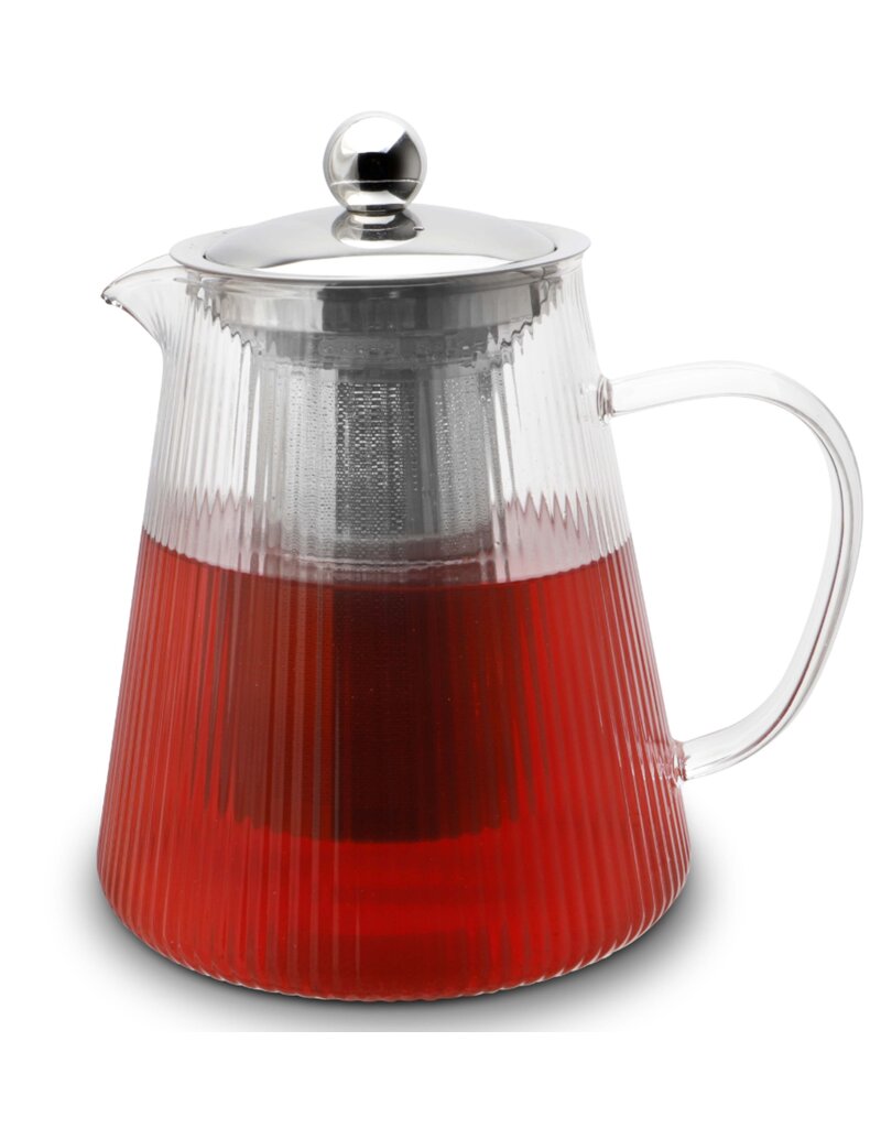 Weis 17059 Teekanne aus Borosilikatglas gerillt mit Teefilter 1,2L