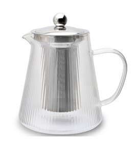 Weis 17059 Teekanne aus Borosilikatglas gerillt mit Teefilter 1,2L