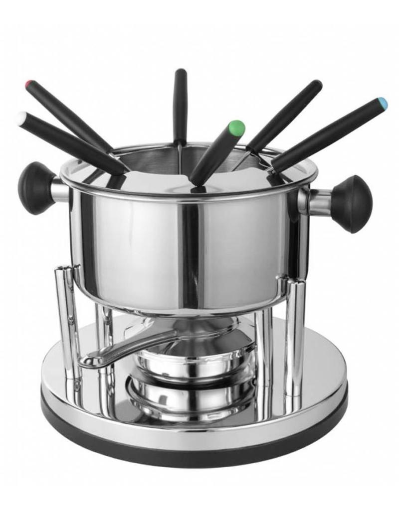 Fondue Set Edelstahl 10tlg mit 6 Fonduegabeln und Pastenbrenner 24688