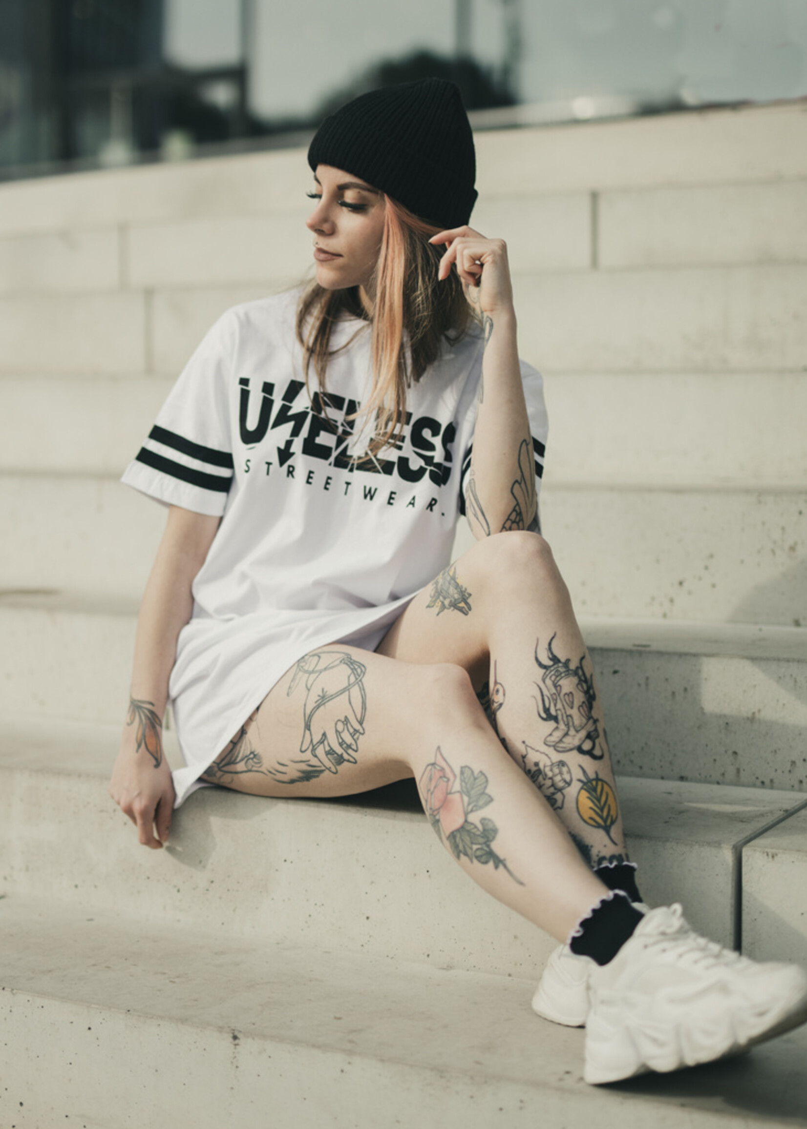 Longshirt Stripe weiß - unisex - Lang geschnitten