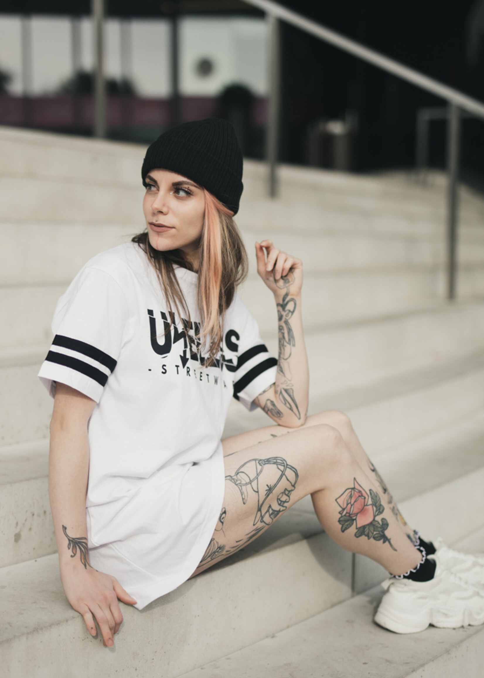 Longshirt Stripe weiß - unisex - Lang geschnitten