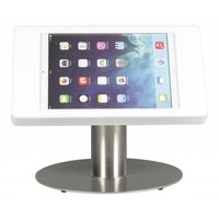Tafelstandaard voor 9,7-inch iPads; Fino witte acrylaat behuizing met slot en voet van RVS/geborsteld staal