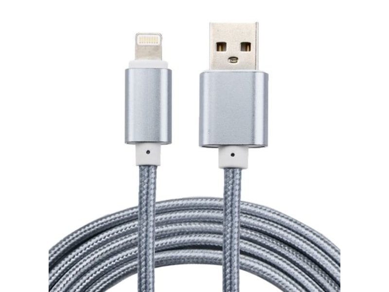 2 Meter geweven premium oplader kabel adapter Zilver/Silver geschikt voor iPhone/iPad
