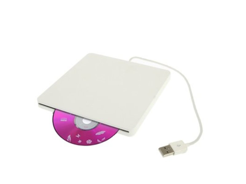 Super dunne USB 2.0 externe DVD RW/CD driver lezer wit voor o.a. Macbook Pro/Air/Retina en andere laptops (Plug&Play)
