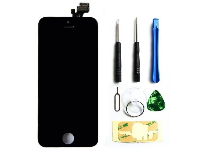 Compleet LCD/display/scherm voor Apple iPhone 5 zwart + toolkit + tempered glass screenprotector