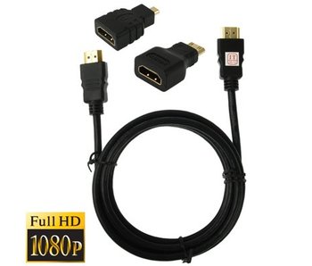 HDMI kabel 1,5 meter met adapters MICRO en MINI HDMI universeel (cable)