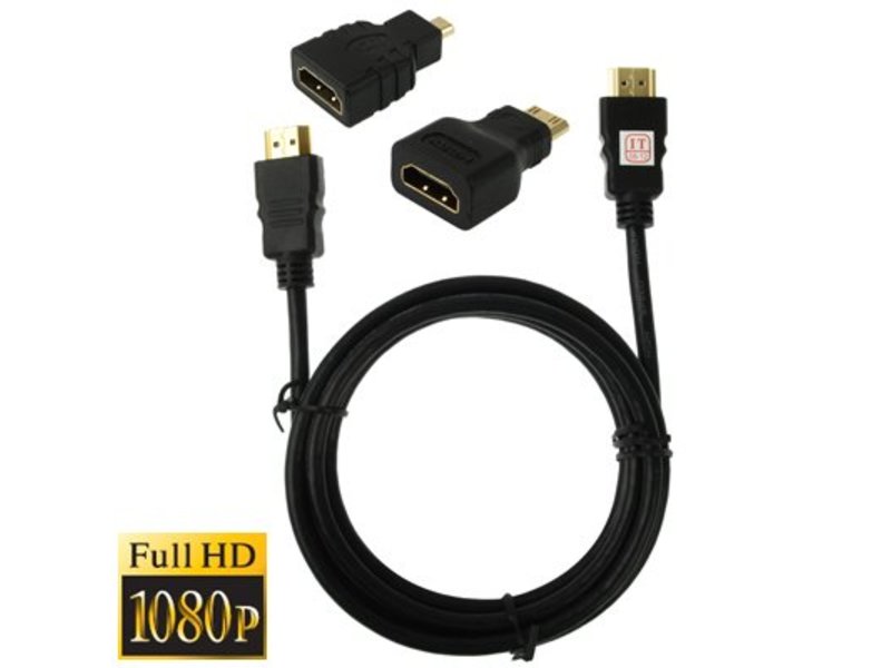 HDMI kabel 1,5 meter met adapters MICRO en MINI HDMI universeel (cable)