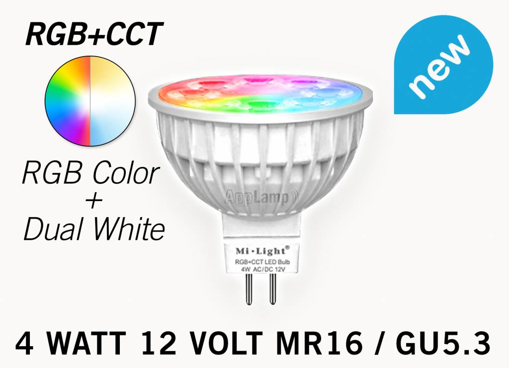 Mi·Light ACTIE! GU5.3 LED spot Mi-Light 4W RGB & Dual White 12V MR16 Halogeenvervanger op afstand bedienbaar