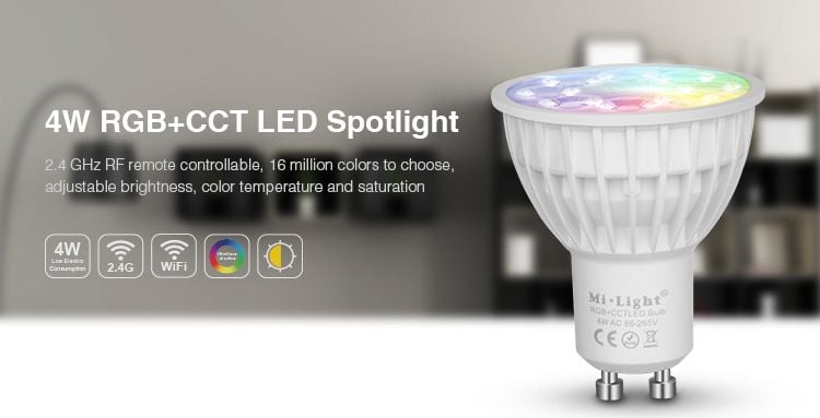 Mi·Light GU10 LED Spot Mi-Light 4W RGBWW Kleur + Dual White. 220V