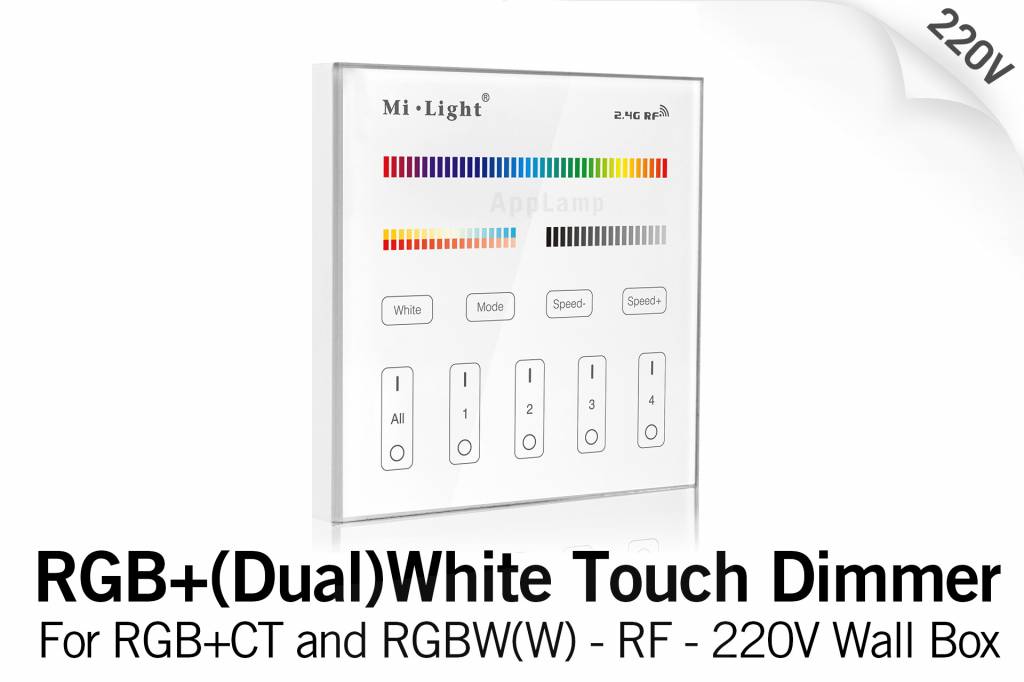 Mi·Light MiLight RGB+ DualWhite (RGB+CT) Touch Inbouw wandbediening, 4-zones, RF, 220V