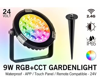 Mi·Light LED Tuinspot 9 Watt RGBWW kleur + Dual White - IP65 - Aansluiten op 24Volt voeding