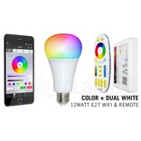 Mi·Light E27 RGB+Dual White 12 Watt LED lampen. Complete set met Wifi Box en Remote!