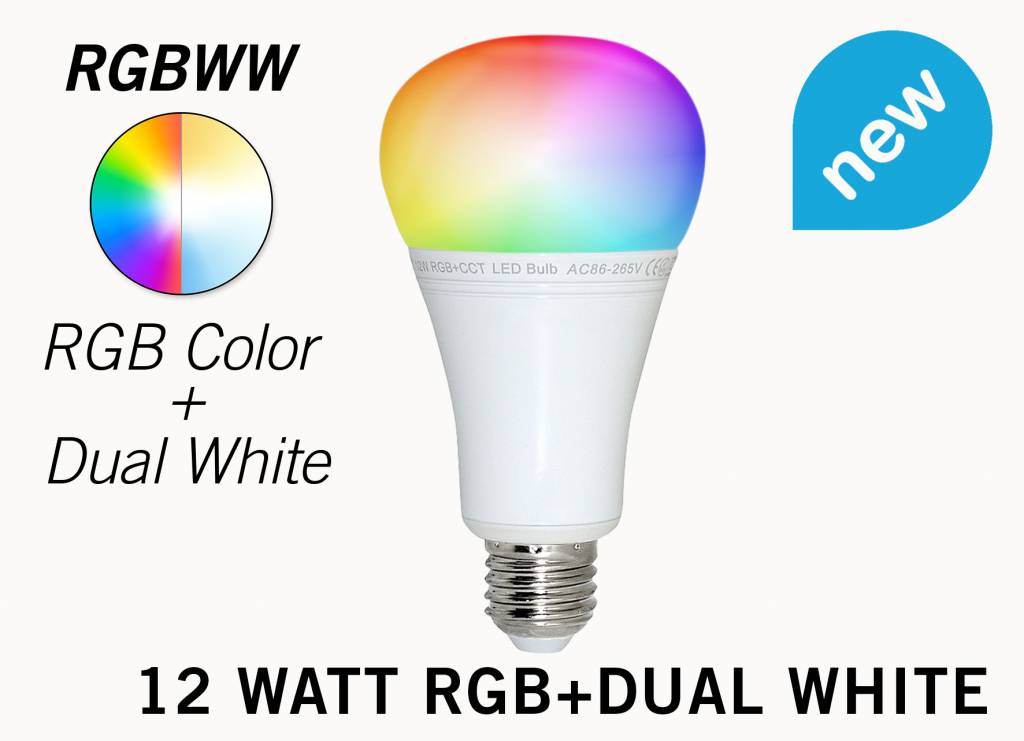 Mi·Light E27 RGB+Dual White 12 Watt Wi-Fi LED lampen. Complete set met Wifi Box en Remote!