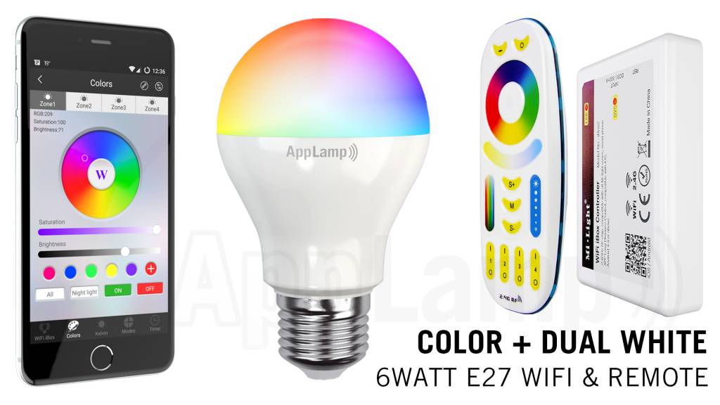 Secretaris Apt Uitgaan van Mi·Light E27 RGB+Dual White 12 Watt Wi-Fi LED lampen. Complete set met Wifi  Box en Remote! | AppLamp.nl