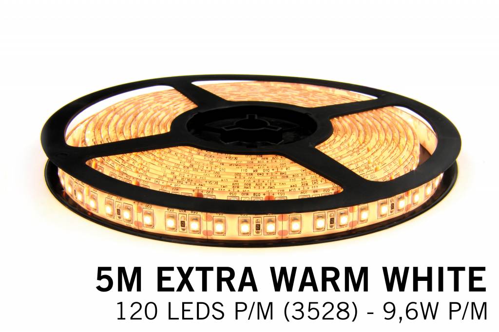 Extra Warm Wit Led Strip | 5m 120 Leds pm Type 2835 12V Losse Strip