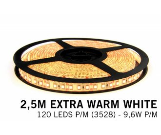 ACTIE! Extra Warm Wit Led Strip | 2,5m 120 Leds pm Type 2835 12V Losse Strip
