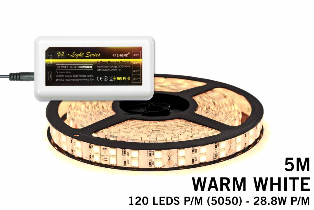Mi·Light Warm Wit Led Strip | Dubbele rij 120 Leds pm 28,8W pm uitbreidingset