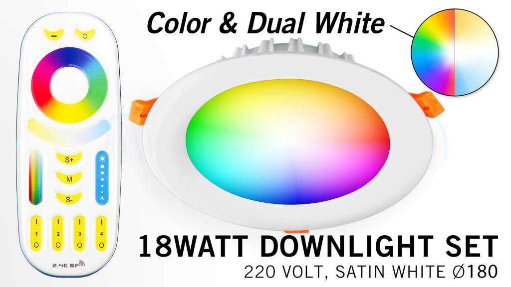 Mi-Light 18Watt RGBWW Kleur + Dual White LED Inbouwspot 220V + Afstandbediening