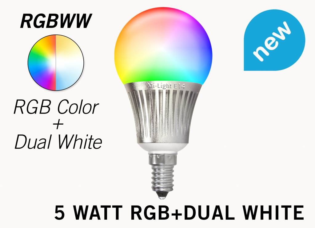 Mi·Light LED Lamp Mi-Light 5W RGB+Dual White E14. Op afstand bedienbaar