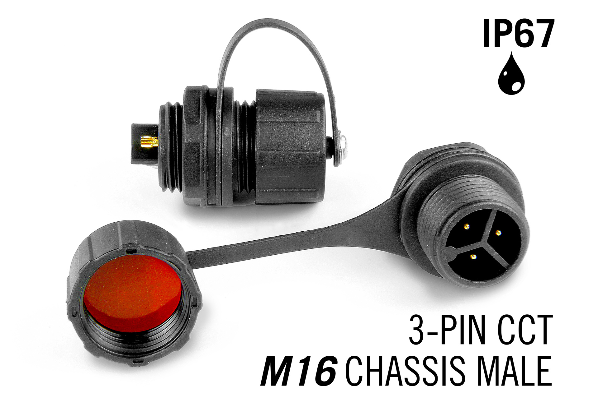 M16 3 Pin IP67 Waterdichte Male Chassis Connector CTT