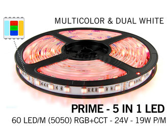 Mi·Light ACTIE! RGB & Dual White Prime 5 in 1 Led Strip | 12 of 24Volt  | 60 of 96 leds  per meter | 2.5 of 5m lengte