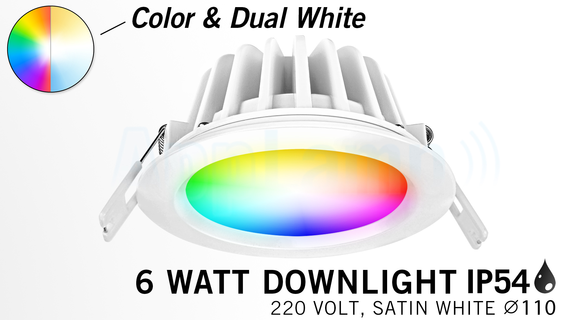Mi·Light LED Inbouwspot Mi-Light 6W RGBWW Kleur + Dual White IP54 Waterdicht 220V. Satijn Wit ⌀110mm