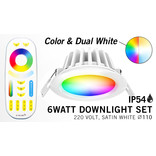 Mi·Light Mi-Light Set 6W waterdichte spot RGBWW Kleur + Dual White LED Inbouwspot 220V + Afstandsbediening.  IP65  Ø108mm