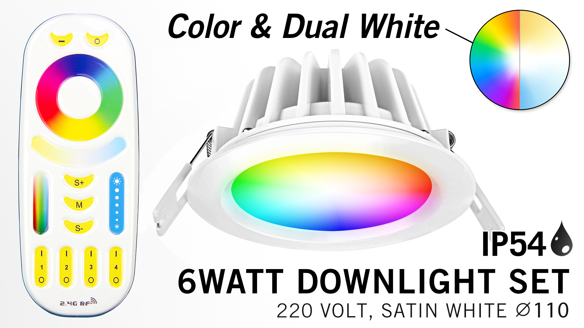 Helemaal droog historisch Doodskaak RGBWW Kleur + Dual White 9 Watt Mi-Light inbouwspots, Afstandsbediening set  | AppLamp.nl