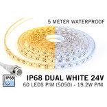 Dual White IP68 Waterdicht Led Strip | 5m 60 Leds pm Type 5050 24V Losse Strip