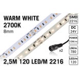 PRO LINE 2700K Warm Wit Losse Led Strip | 2.5m 120 Leds pm Type 2216 24V 10W pm