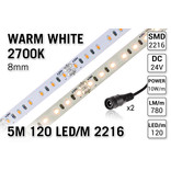 PRO LINE 2700K Warm Wit Losse Led Strip | 5m 120 Leds pm Type 2216 24V 10W pm