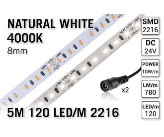 AppLamp ProLine PRO LINE 4000K Neutraal Wit Led Strip | 5m 120 Leds pm Type 2216 24V Losse Strip