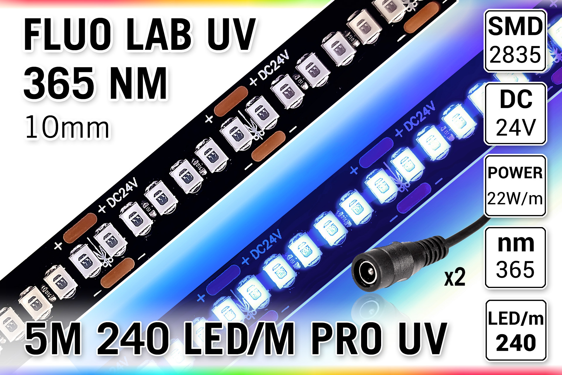 AppLamp ProLine 24V UV-A PRO Blacklight LED strip | 365nm | 5M 240LED/m 20W/p.m