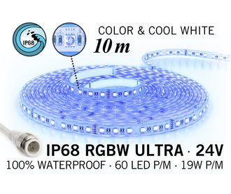 IP68 Waterdichte RGBW ULTRA Ledstrip, RGB+Koel wit, 60 led's p/m, 24 Volt, 10 meter