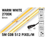 Pro Line COB 2700K Warm Wit Led Strip | 5m 10W pm  24V | 512 pixels pm - Losse Strip