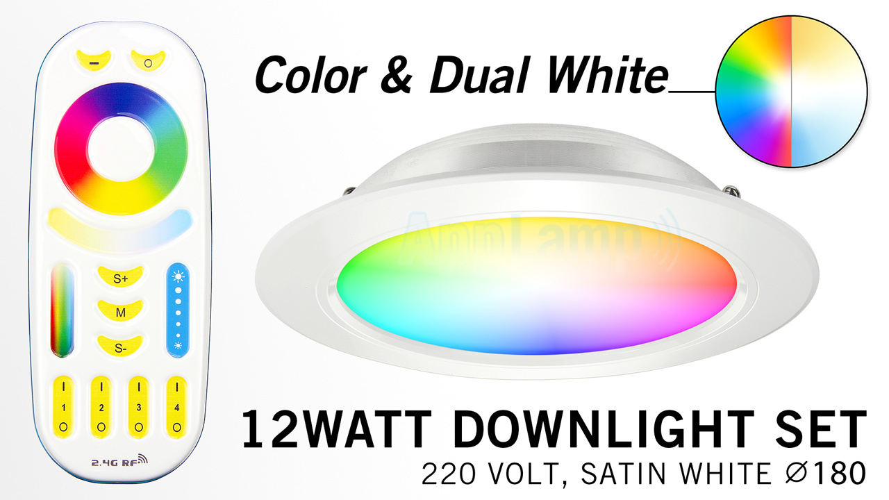 Ongehoorzaamheid zoon Overvloed Mi·Light LED Inbouwspot met Afstandsbediening Mi-Light 12W RGBWW Kleur +  Dual White 220V. Satijn Wit. Rond ⌀180mm | AppLamp.nl